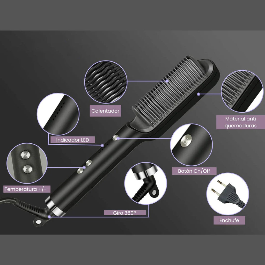Cepillo alisador 2 en 1: peina y alisa al instante.