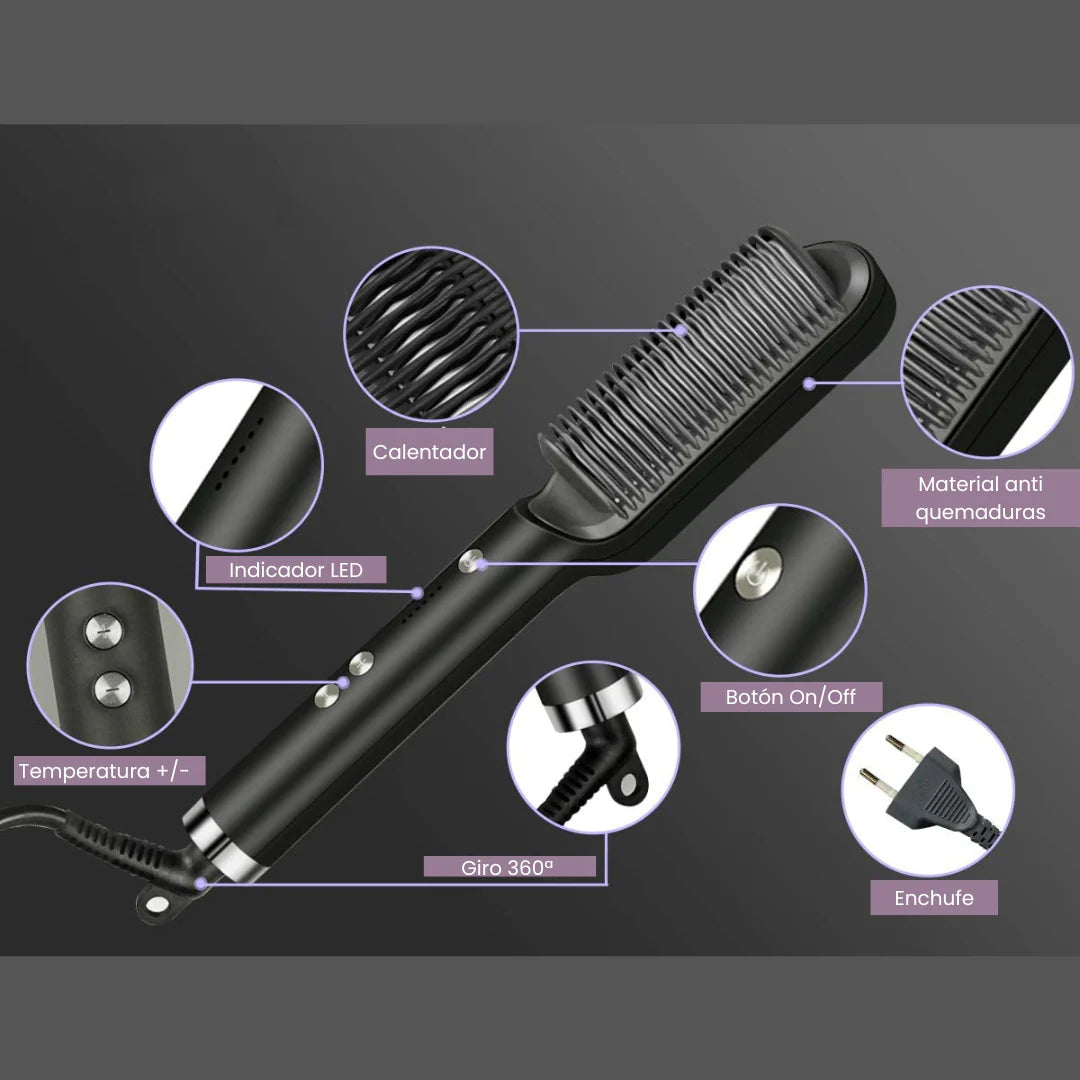Cepillo alisador 2 en 1: peina y alisa al instante.